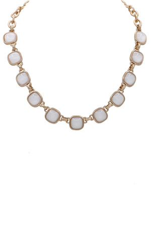 Metal Acrylic Square Stone Link Necklace