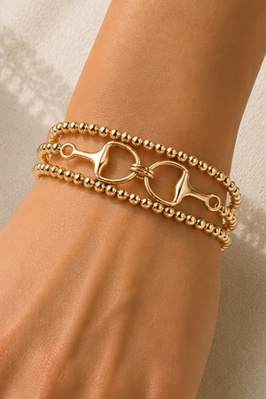 Equestrian Horsebit Link Beaded Strand Bracelet