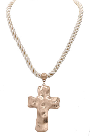 Rope Hammered Chunky Cross Pendant Necklace