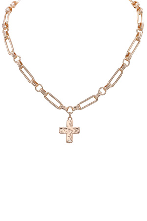 Metal Link Chain Cross Pendant Necklace
