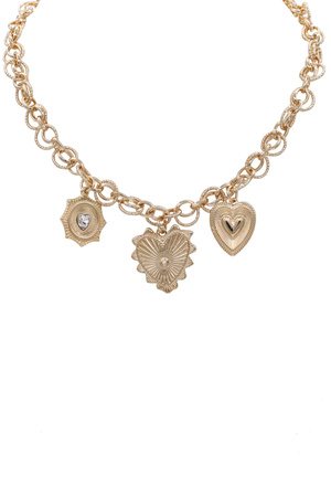 Textured Circle Chain Linked Heart Charm Necklace