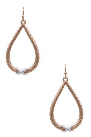 Two-Tone Twisted Teardrop Earrings with X Detail