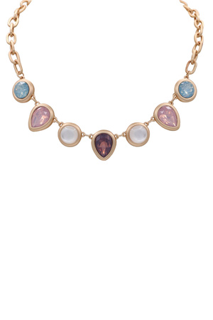 Metal Simulated Pastel Gem Acrylic Necklace