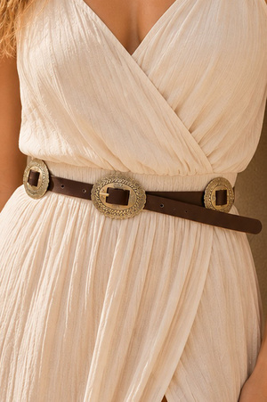 Faux Leather Concho Links Western Skinny Belt