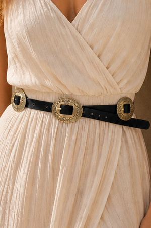 Faux Leather Concho Links Western Skinny Belt