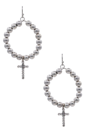 Beaded Hoop Rhinestone Cross Charm Earrings