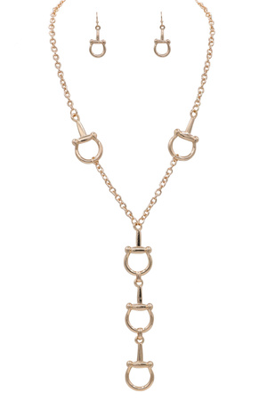 Metal Equestrian Horsebit 'Y' Necklace set