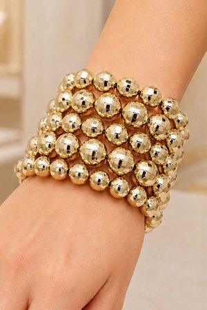 Beaded Disc & Ball Layered Stretch Bracelet Set - 5 Pack