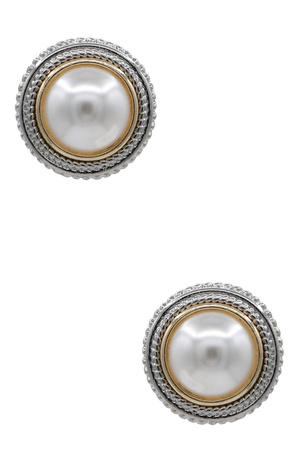 Pearl Two Tone Circle Post Earrings