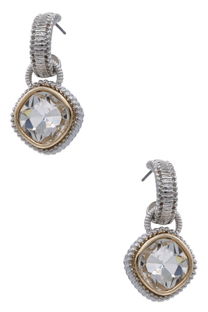 Two-Tone Square Gemstone Drop Earrings