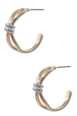 Two-Tone Metal Knot Hoop Earrings