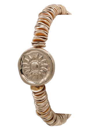 Sunflower Center Hammered Disc Chain Stretch Bracelet
