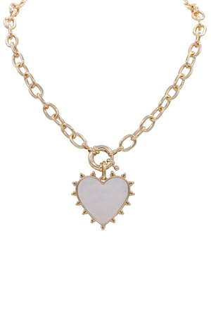 Metal Chain MOP Heart Pendant Necklace