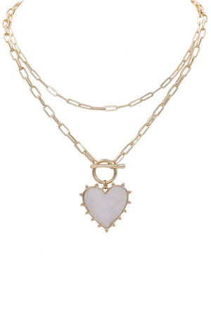 Metal Duo Layered MOP Cross & Heart Necklace