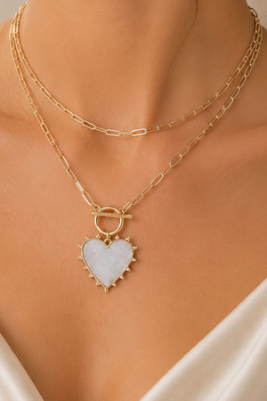 Metal Duo Layered MOP Cross & Heart Necklace