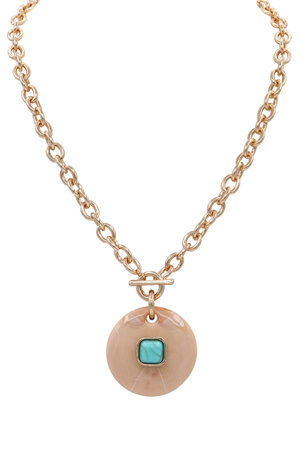 Metal Round Acrylic Pendant Toggle Necklace