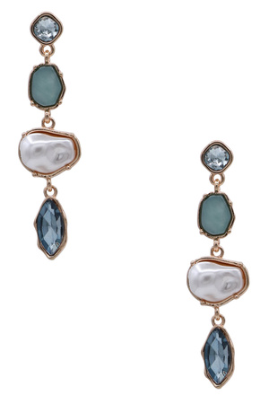 Linear Layered Cream Pearl & Crystal Dangle Earrings