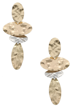 Metal Layered Hammered Oval Dangle Earrings