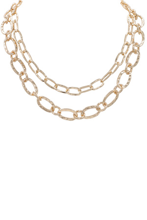 Metal Duo Hammered Large Chain Link Necklace