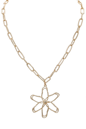 Metal Clip Chain Cut-Out Flower Pendant Necklace