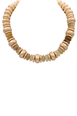 Matte Gold Disc & Textured Beaded Statement Necklace