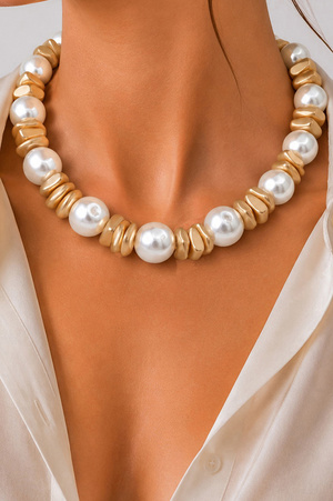 Matte Gold Tone Cream Pearl Frontal Collar Necklace