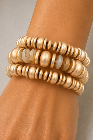 Multi-Strand Matte Gold & Gemstone Stretch Bracelet