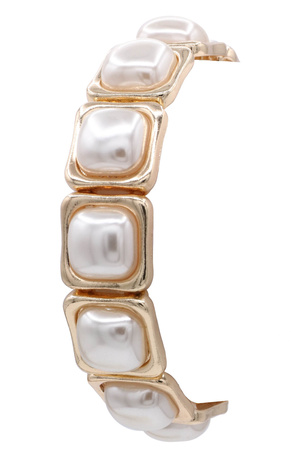 Gold Square Pearl Cabochon Stretch Bracelet