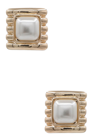 Square Faux Pearl Post Earrings