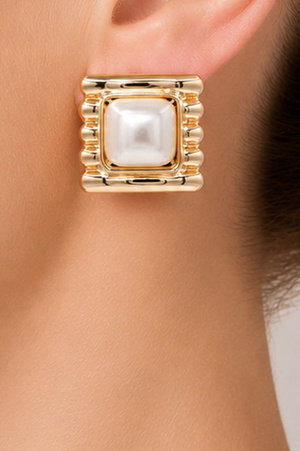 Square Faux Pearl Post Earrings