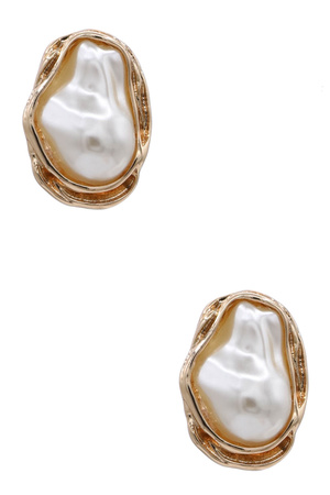 Organic Faux Pearl Statement Stud Earrings
