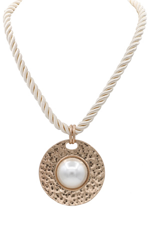Statement Round Faux Pearl Cord Necklace