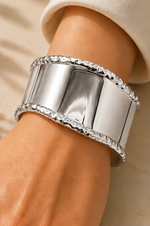 Hammered Bezel Stainless Steel Cuff Bracelet