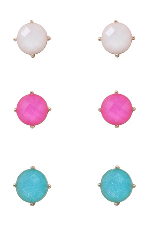 Resin Stone Stud Earrings 3-Piece Set