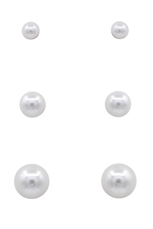 Glass Pearl Stud Earrings 3-Piece Set
