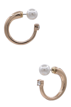 Metal Cream Pearl Front & Stone Back Earrings
