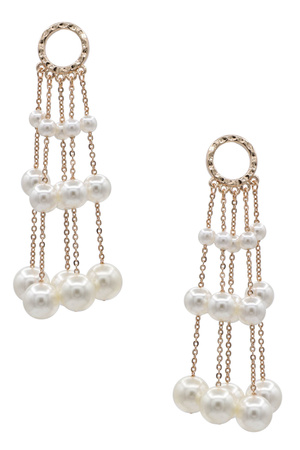 Long Pearl Station Fringe Earrings