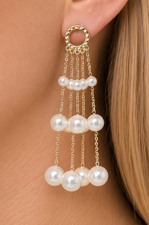 Long Pearl Station Fringe Earrings