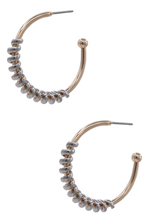 Two-Tone Metal Wire Wrap Hoop Earrings