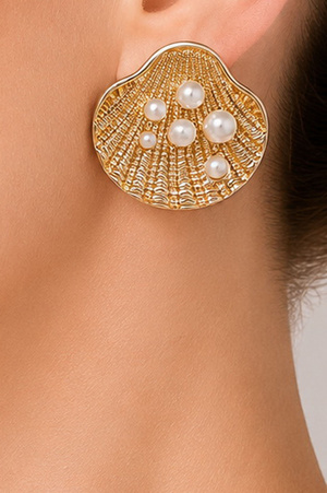 Seashell and Pearl Stud Earrings