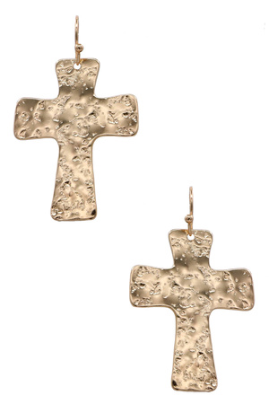 Hammered Metal Cross Dangle Earrings
