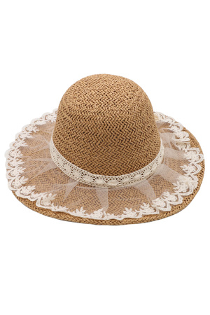 Lace Trim Straw Sun Hat - 100% Paper