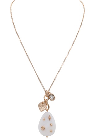 Mother of Pearl Teardrop Charm Cluster Pendant Necklace