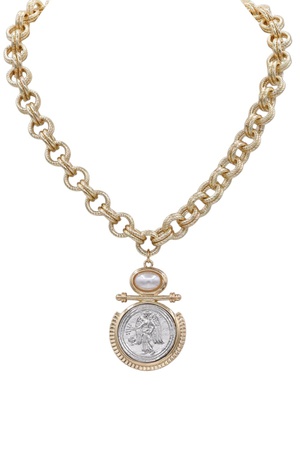 Metal Double Round Link Pendant Necklace