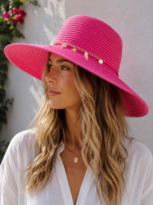 Ocean Charm Chain Banded Wide Brim Floppy Hat