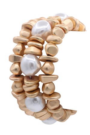 Layered Beaded Stretch Bracelet Set with Pearl Accents