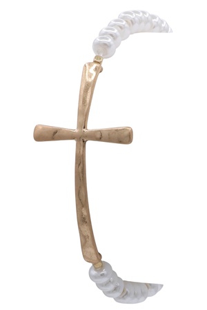 Metal & Pearl Cross Elastic Bracelet