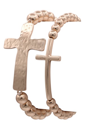 Metal CCB Cross Multi Layered Elastic Bracelet Set