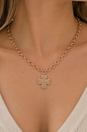 Chunky Hammered Metal Cross Pendant Necklace
