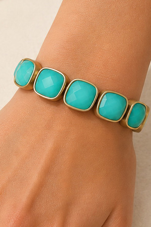 Metal & Acrylic Square Jewel Stretch Bracelet